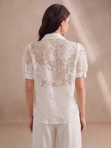 Anewsta New Summer Floral Embroidery & Beaded Decoration Symmetric Blouse For Women - Beige - View 2