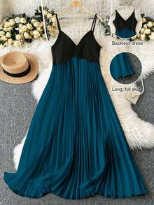 DreamSkyne Robe camisole plissée élégante et raffinée avec empiècement, style romantique élégant pour femmes grandes tailles, nouveau style pour dîner et invitée de mariage, bleu sarcelle, été - Multicolore - Voir 1
