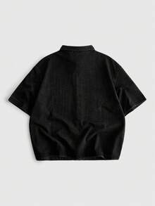 ROMWE MEN Street Life Áo sơ mi denim nam kiểu dáng thường ngày, đính đá lấp lánh, thích hợp cho mùa hè. - màu đen - Xem 2