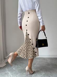 Selianne Women's Elegant Fitted Colorblock Pleated Polka Dot Skirt, Spring/Summer - Multicolor - View 6