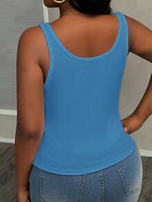 Slaydiva Women's Plus Size Casual Basic Racerback Sleeveless Deep V-Neck Ribbed Side Ruched White Semi-Sheer Camisole - Teal Blue - View 2