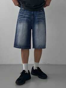 DAZY Washed Blue Distressed Denim Men's Shorts - Blue - View 4