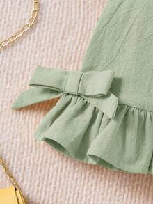 Babygirl Summer Cute Solid Color Ruffle Trim Camisole And Pants Set - Mint Green - View 3
