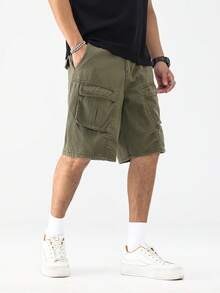 Chillumni Quần short denim nam màu xanh quân đội mùa hè, có túi hộp, kiểu dáng rộng rãi thoải mái. - xanh quân đội - Xem 3