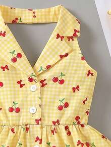 SHEIN Elladie kids 女童夏季连衣裙，Polo领露背吊带收腰公主裙，甜美百搭，适合日常生活、休闲、旅行、度假、海滩、派对、聚会等场合。 - 黃色 - 查看 3
