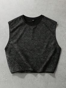 PAVTROS Áo vest nam không tay rách rưới, áo crop top dáng rộng, phong cách vintage Mỹ rách rưới, phong cách đường phố mùa hè, thời trang đường phố, trang phục công sở, dáng suông, quà tặng ngày lễ, món quà tốt nhất cho bạn trai/chồng. - màu đen - Xem 5