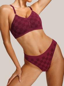 2pcs/Set Seamless Women Underwear Thong Set - Burgundy - View 3