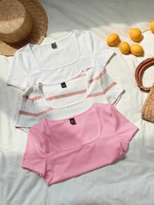 Comfortcana Set de 3 camisetas de talla grande a rayas y de unicolor - Multicolor - Ver 4