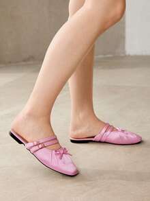 MOTF PREMIUM FASHIONABLE VINTAGE COMFORTABLE CASUAL BOW DECOR FLATS FOR CHRISTMAS SPRING SHOES - Baby Pink - View 8