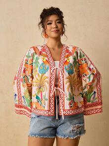 Travachic Plus Size Tropical Print Casual Vacation Shirt - Multicolor - View 11