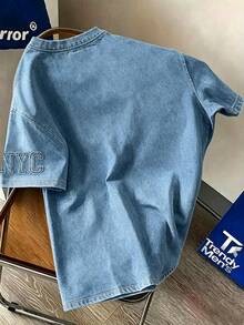 Resyla Men's Casual Faux Denim Print Round Neck Short Sleeve T-Shirt, Versatile Daily Wear - Multicolor - View 2