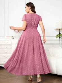 Reflora Gaun Wanita Ukuran Besar Elegan dengan Motif Bunga, Gaun untuk Tamu Pernikahan Musim Panas - Dusty Pink - View 3
