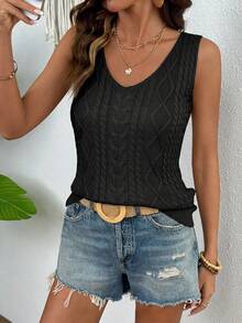 Breezaya Áo tank top dệt kim gân sọc đa năng dành cho nữ, thích hợp mặc hàng ngày. - màu đen - Xem 4
