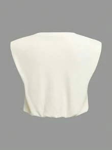 Travachic Áo tank top dệt kim không tay dáng rộng dành cho nữ, thích hợp cho mùa hè. - Màu be - Xem 2
