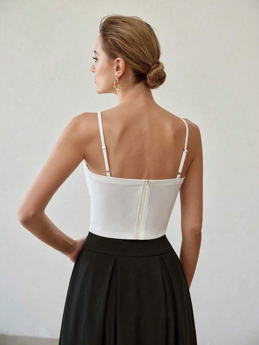 MOTF PREMIUM FASHION BASIC CAMI TOP, ZIPPER BACK SPAGHETTI STRAP TOP FOR LAYERING - White - View 2