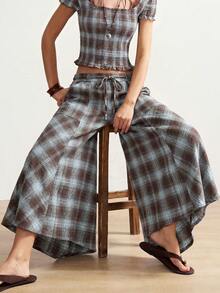 Bohemela Women's Casual Woven Plaid Loose Wide-Leg Pants - Multicolor - View 10
