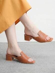 CUCCOO BIZCHIC 女士时尚高跟凉鞋，轻便款粗跟PU材质，四季皆宜，通勤百搭，适合优雅节日、户外、办公、日常穿着。 - 棕色 - 查看 1
