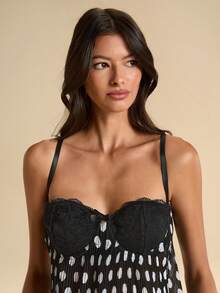 Gossip Girl X SHEIN SHEIN BAE Black And White Polka Dot Retro Bra,Summer Seksi Chic Party Night Camisole,Segmented Cups,Loose-Fitting Chiffon Lace Neckline,Vacation Wear For Women - Blue - View 5