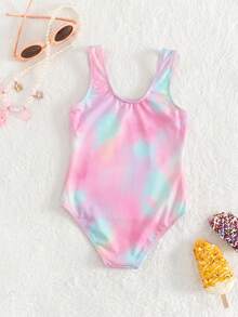 SHEIN 少女条纹印花吊带泳衣套装 - 彩色 - 查看 2