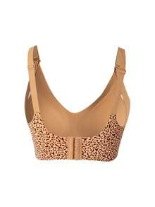 BloomMama 1pc Leopard Print Contrast Color Seamless Nursing Bra, Detachable Straps, Cotton Cup - Multicolor - View 2