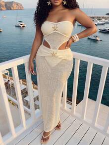 Veslaya Plus Size Women's Metal Starfish Decor Sheer Knit Tube Dress,White,Summer,Beach,Vacation,Holiday,Music Festival,Birthday,Anniversary,Graduation Season - White - View 8