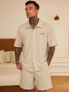 DAZY Khaki Polo Shirt And Shorts Set With Tag Design For Men Summer - Khaki - View 3