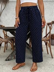 SHEIN VCAY Pantalones casuales de talla grande con estampado de lunares - Azul Marino - Ver 1