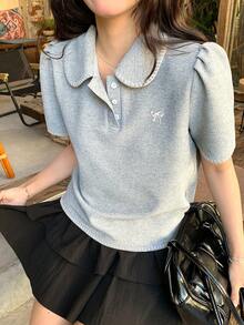 DAZY 女士休闲翻领短袖T恤 - 灰色 - 查看 2