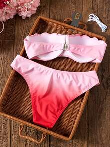 Swim Vcay Bộ bikini nữ gồm áo ngực và quần lót, cúp thép không gỉ, họa tiết vỏ sò và ngọc trai giả, kiểu nhuộm tie-dye. - Nhiều màu - Xem 2