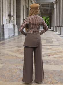 Elenary Edit Women Brown Overlay Formal Pants, Suitable For Back To School Season, Workwear In Fall/Winter, Wide Leg Pants,Fall,Fall Clothes For Women - Brown - View 2