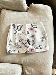 Franclia Pantalones culotte con estampado floral elegante para mujer, adecuados para uso diario en primavera y verano - Blanco - Ver 2