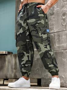 Manfinity Roughcore Plus Size Men Camouflage Print Cargo Pants With Pockets And Cuffed Hem - Multicolor - View 6