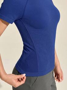SHEIN In My Nature Tricou de damă cu mânecă raglan, în culori uni, model outdoor, ajustat - Albastru - Vizualizare 5