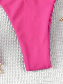 Swim Basics Conjunto de bikini de unicolor para vacaciones en la playa - Rosa - Ver 4
