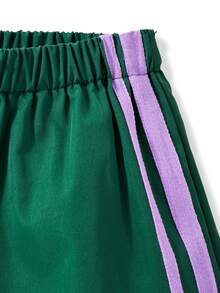 SHEIN Bộ đồ 2 mảnh Casuvi Kids dành cho bé gái: Áo thun dệt kim kết hợp với quần short dệt kim kiểu dáng thường ngày, họa tiết nơ hoạt hình, sọc bên hông tương phản, phong cách thường ngày kiểu Mỹ, phù hợp cho trang phục hàng ngày và kỳ nghỉ xuân/hè. - Màu Lilac Tím - Xem 5