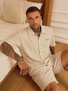 DAZY Khaki Polo Shirt And Shorts Set With Tag Design For Men Summer - Khaki - View 4