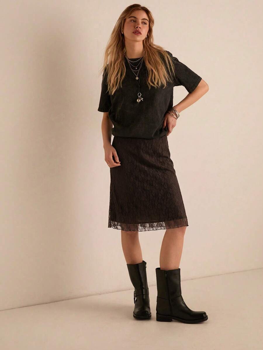 Easelle 女士夏季度假棕色蕾丝紧身迷你裙,适合2026年春夏穿着,是度假和海滩的完美之选 - 棕色 - 查看 1
