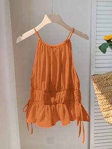 Comfortcana Top de tirantes con lazo y volantes en el bajo para mujer - Naranja - Ver 2