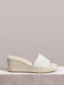 Styleloop Giày nữ, màu mơ, giày rơm dây gai rỗng, dép đế xuồng, giày bohemian giúp tăng chiều cao cho kỳ nghỉ. - Màu be - Xem 1