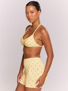 Musera Sport Cherry Print Scrunch Sports Bra Only Active Workout Gym Cute Pilates Fitness Daily - Yellow - View 3