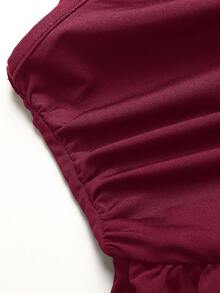 SHEIN 青少年女孩不對稱單肩連身褲，休閒極簡舒適，純色酒紅色，秋冬穿搭 - 酒紅色 - 查看 5