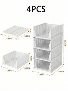 Stackable Plastic Storage Basket, Foldable Wardrobe Partition, Storage Box, Drawer Rack, Suitable For Storage Containers In Wardrobes, Cabinets, Kitchens, Bathrooms, And Offices - White - View 17