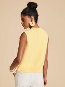 Travachic Women's Autumn Casual Button-Front Sleeveless Cardigan Everyday Pale Yellow - Yellow - View 2