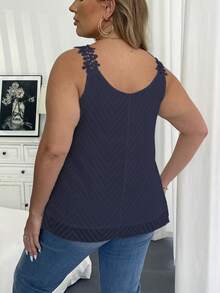 Vionelle Áo tank top cỡ lớn, màu trơn, cổ tròn, kiểu dáng thường ngày, có bèo nhún, thích hợp cho mùa hè. - Màu xanh hải quân - Xem 2