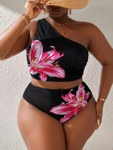 Slaydiva Plus Size Women Floral Print Halter Tankini Top And Hipster Bottoms Swimwear Set - Multicolor - View 5