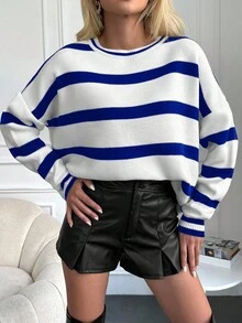 RueChic Casual Loose Fit Long Sleeve Women Pullover Sweater - Blue - View 5