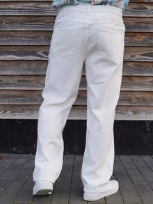 LEOGASHI LEOGASHI Men's Solid Color Simple Daily Casual Pockets White Denim Jeans, Men Pants - Beige - View 2