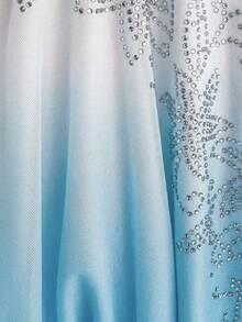 Soleia Women's Gradient Rhinestone Floral Ruffle Mini Dress,Summer Tropical Holiday Vacation,White And Blue Floral Boho Party Beach Set Dresses For Women - Baby Blue - View 14