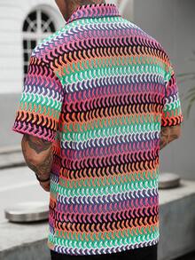 Manfinity Homme 男士夏季休闲度假风V领短袖透气网眼上衣 - 彩色 - 查看 2