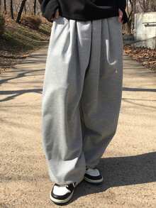 DAZY Long Gray Letter Print Drawstring Hem Design Men Pants - Grey - View 6